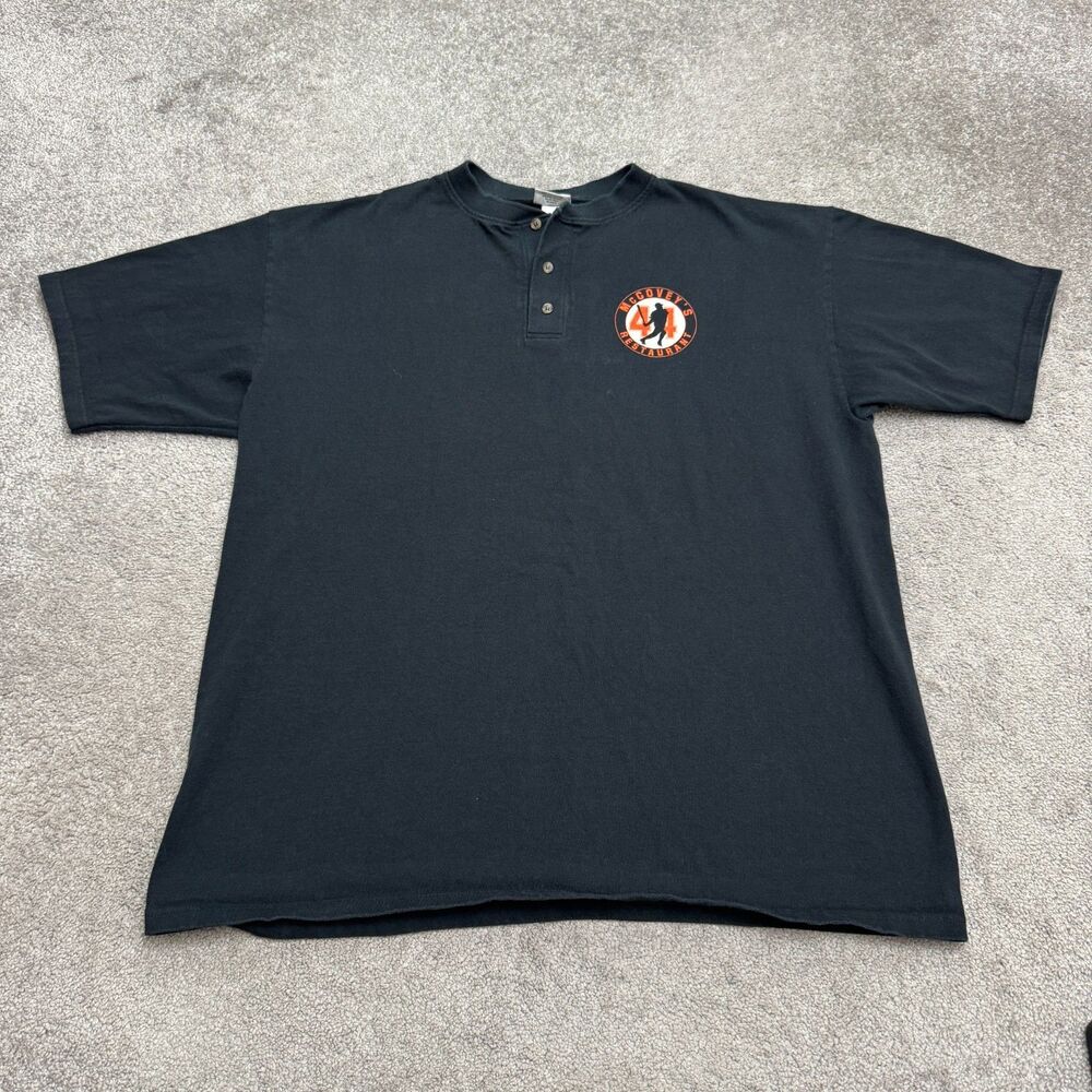 Vintage 2000s Anvil McCoveys Restaurant SF Giants Henley Shirt Men 2XL Black Tee